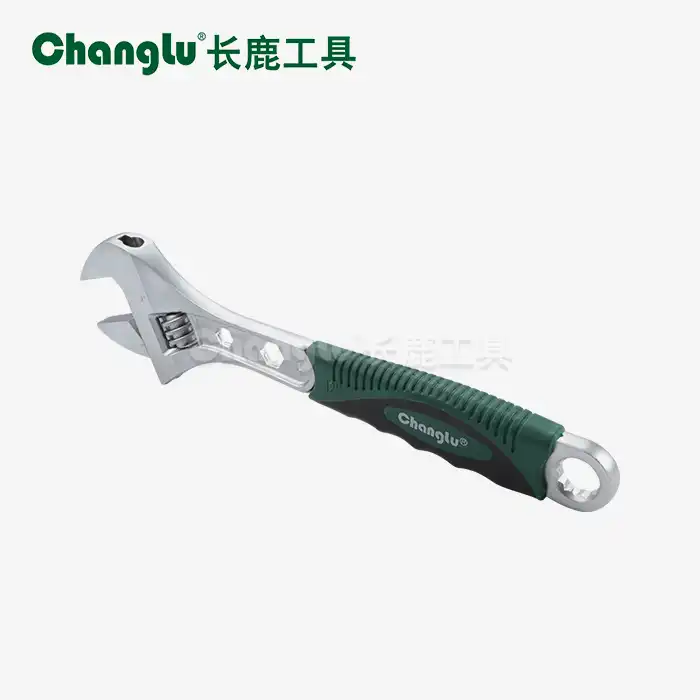 Adjustable wrench with a rubber handle